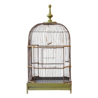 Late 19th-Century Green-Painted Wooden Birdcage For Sale