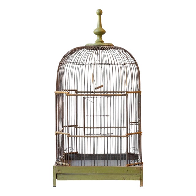 Late 19th-Century Green-Painted Wooden Birdcage For Sale
