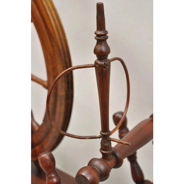 Wood Antique Canadian Country Primitive Pine Wood Colonial Wooden Spinning Wheel For Sale - Image 7 of 12