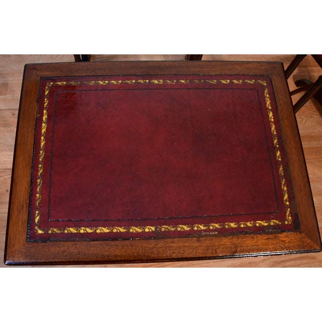 1930s Vintage English Regency Mahogany Wood Leather Top Nesting Tables Tiered Set For Sale - Image 11 of 13