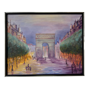 1970’s Vintage Eric Lewis Impressionist Parisian Street Scene - Arc De Triomphe Oil on Canvas Painting