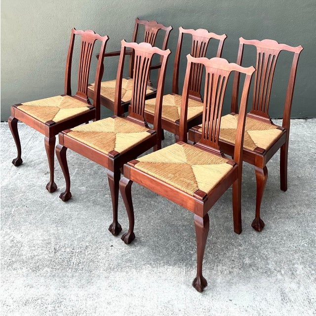 Vintage Chippendale Rush Seat Dining Chairs - Set of 6 For Sale - Image 10 of 12