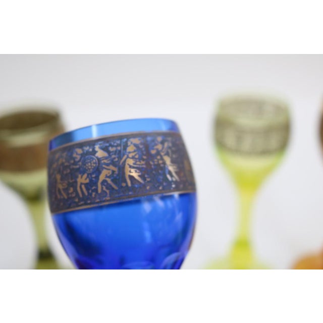 Blue Art Deco Chalices by Ludwig Moser for Karlovy Vary, Former Czechoslovakia, 1920, Set of 5 For Sale - Image 8 of 14