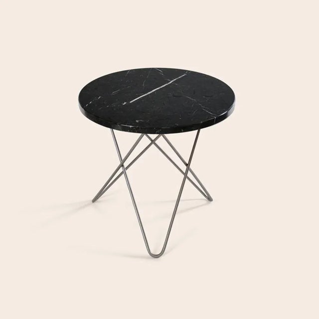 Black Marquina Marble and Steel Mini O table by OxDenmarq Dimensions: D 40 x H 37 cm Materials: Steel, Black Marquina Marble