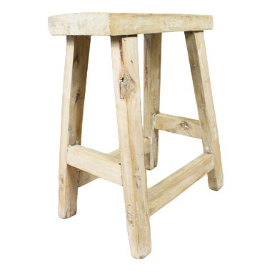 Vintage Rustic Stool in Elm For Sale