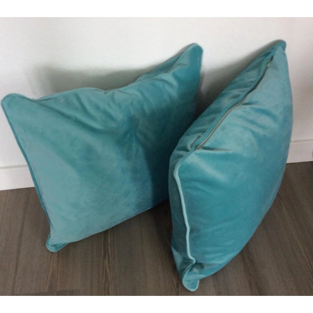 Contemporary Italian Velvet Mint Green Pillows - a Pair For Sale - Image 4 of 6