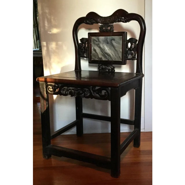 Wood 19th Century Chinese Qing Carved Hardwood Chair with Inset Dreamstone For Sale - Image 7 of 11