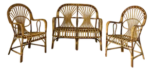 Bamboo and Wicker Sofa and Armchairs, 1960s, Set of 3