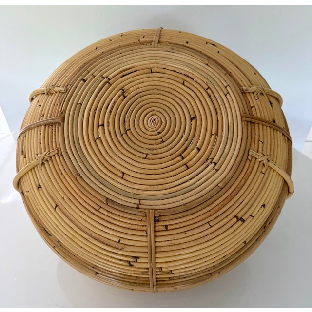 Oversized Handwoven Pencil Reed Rattan Basket With Handles For Sale In Miami - Image 6 of 7