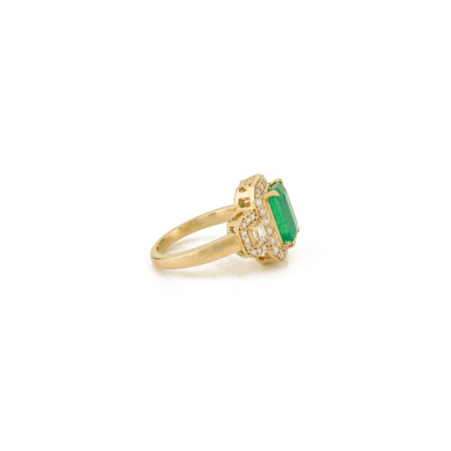 Not Yet Made - Made To Order Vintage Inspired 14k Gold 2.78Ct Emerald and Diamond Halo Cocktail Ring Size 6 For Sale - Image 5 of 11