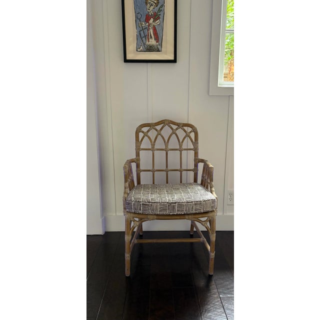 1980s McGuire Rattan Armchairs With China Seas/Quadrille Fabric Cushion For Sale - Image 9 of 12