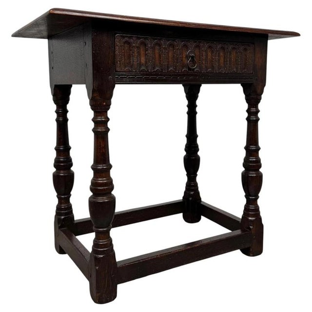 Antique English Carved Oak Side Table For Sale - Image 4 of 12