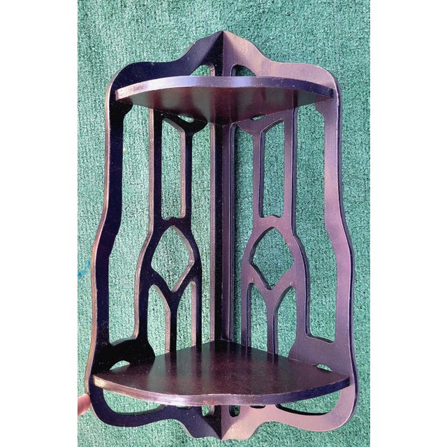Vintage Dark Fretwork Wood Corner Display Shelves Set of 3 For Sale In West Palm - Image 6 of 11