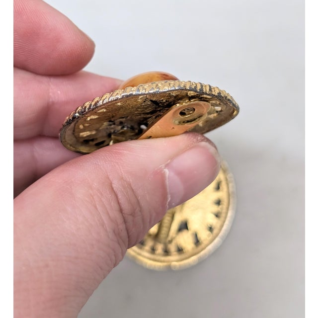 Vintage 1980s Signed Les Bernard Round Goldtone Cabochon Faux-Agate Clip Earrings-2 Pieces For Sale - Image 10 of 12
