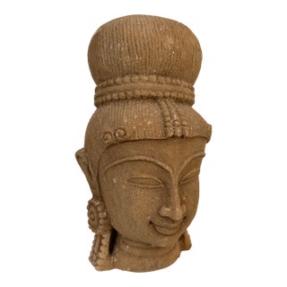 Vintage Carved Sandstone Goddess Deity Bust For Sale