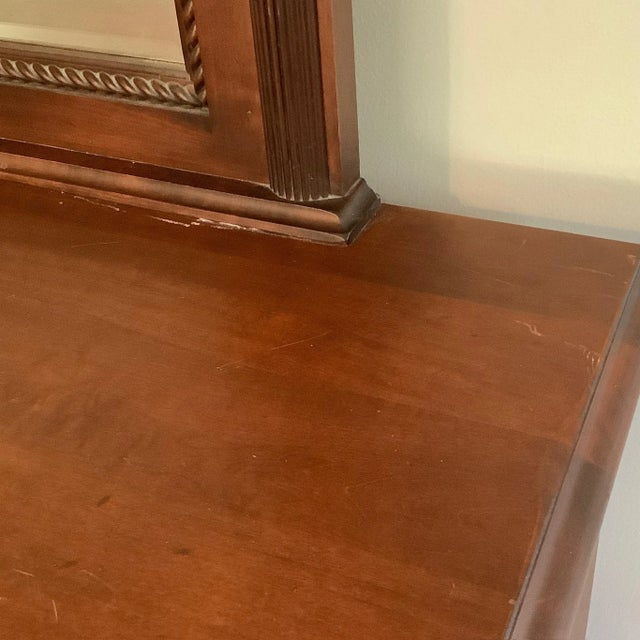 1930s 1980s Vintage Durham Furniture Solid Cherry Dresser and Plantation Mirror Saville Row For Sale - Image 5 of 18