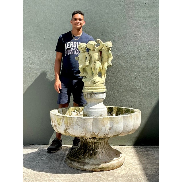 Paint Vintage Regency Cast Concrete Distressed Fountain For Sale - Image 7 of 12