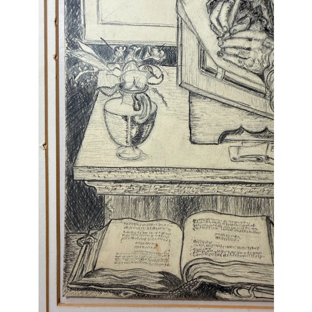 Black Original Antique Scholar Desiderius Erasmus of Rotterdam Pencil Drawing Sketch For Sale - Image 8 of 12