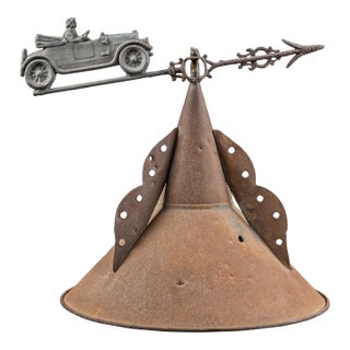 Early 20th Century Sheet Metal Cupola With Automobile Weathervane For Sale