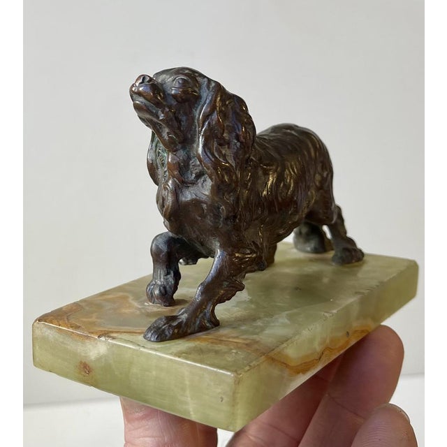Cavalier King Charles Spaniel in Bronze and Green Onyx by Pierre-Jules Méne For Sale - Image 4 of 11