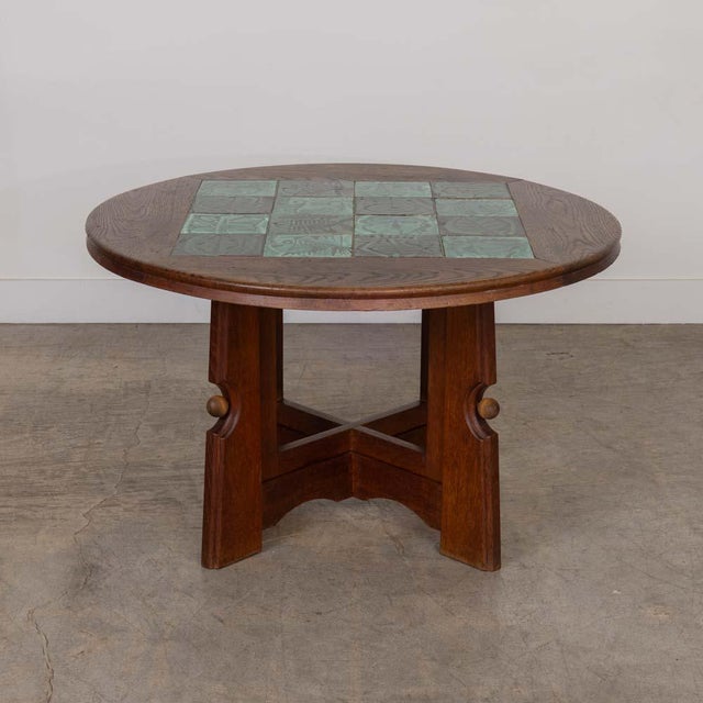 Stunning oak and tile wood table by Robert Guillerme and Jacques Chambron from France, 1950s. Beautiful wood and tile top...