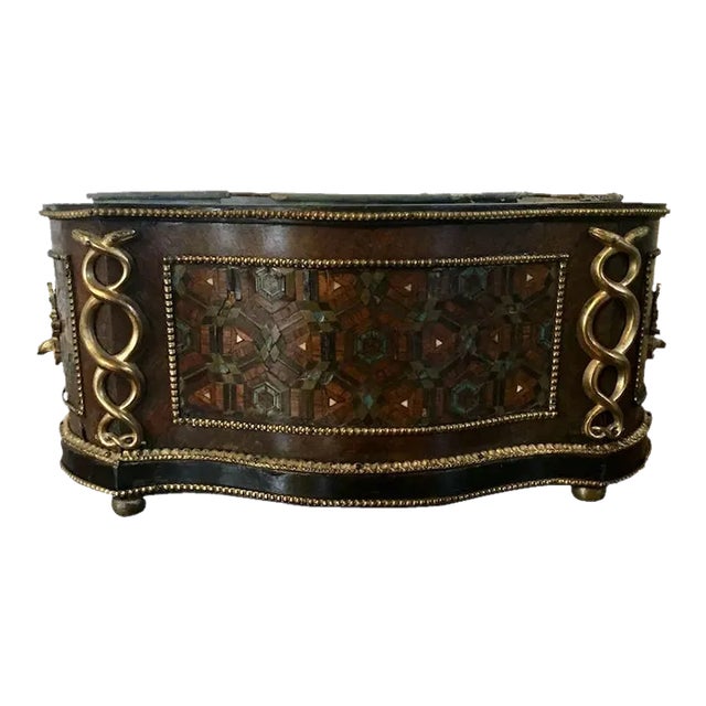 1850 Antique Inlaid Wood Cachepot with Snake Gilt Bronze Mounts For Sale