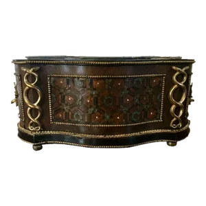 1850 Antique Inlaid Wood Cachepot with Snake Gilt Bronze Mounts
