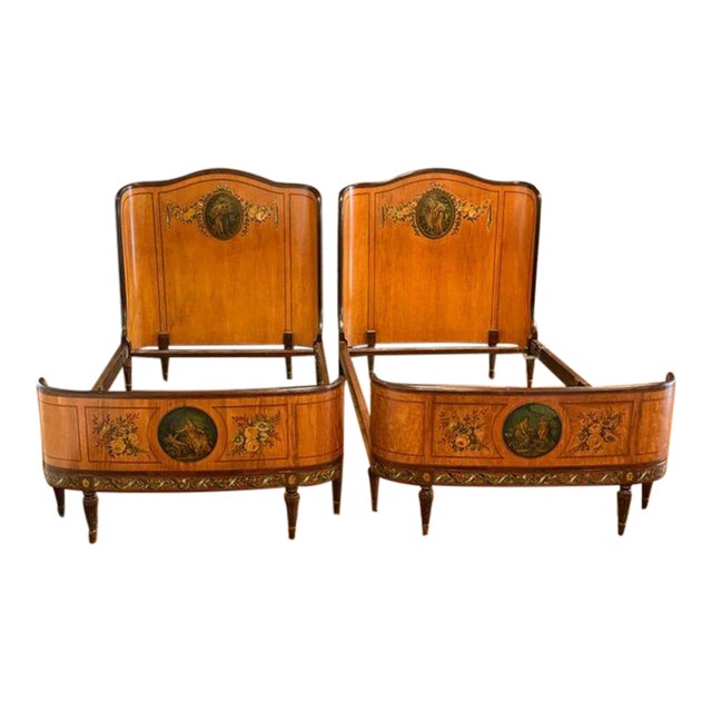 Pair of Antique Louis XV Painted Wood Beds For Sale