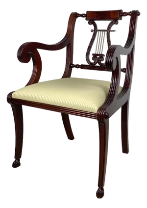 Vintage Mahogany Lyre-Back Armchair With Elegant Carved Details