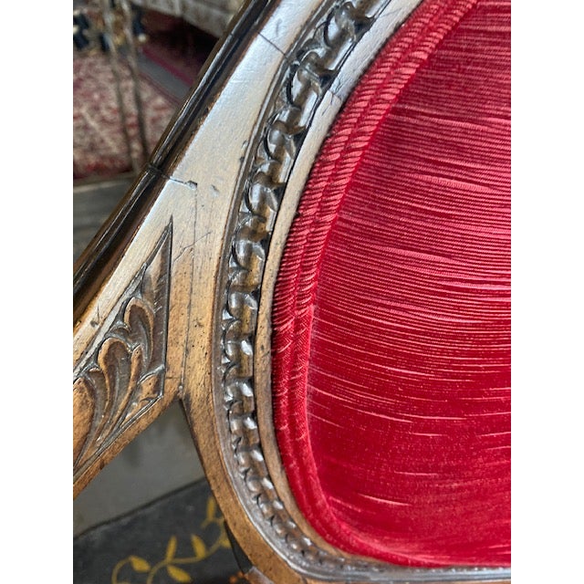 French Antique Louis XVI Style Settee 19th Century Custom Plush Red Velvet For Sale - Image 10 of 12