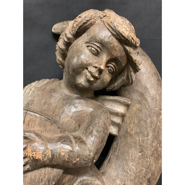 Antiques 1920s Carved Wood Paper Mache Mold Angel Playing Instrument Sculpture Ages: 1920s Materials: Wood Country:...