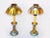 Antique American pair of art glass candlestick lamps signed LCT, Louis Comfort Tiffany, with gilt iridescent shade and...