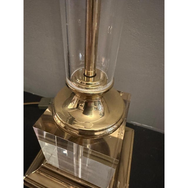 Vintage Column Table Lamps in Acrylic and Lacquered Brass, 1980, Set of 2 For Sale - Image 10 of 13