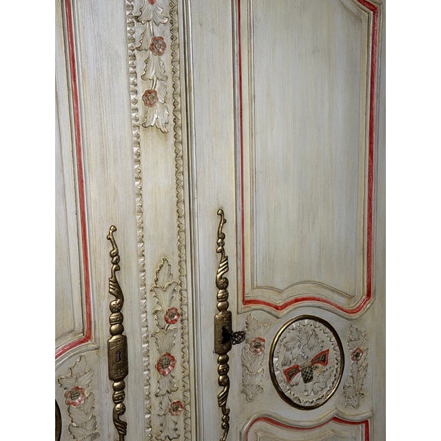 Ornate Hand-Painted Floral Carved Wardrobe For Sale - Image 4 of 9