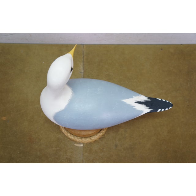 Vintage Lynda C. Bryan Hand Carved Pine Wooden Wildlife Herring Gull Sculpture For Sale - Image 10 of 14