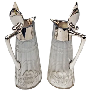 Art Nouveau Silver Glass Decanters by Wilhelm Binder, Germany 1900s, Set of 2