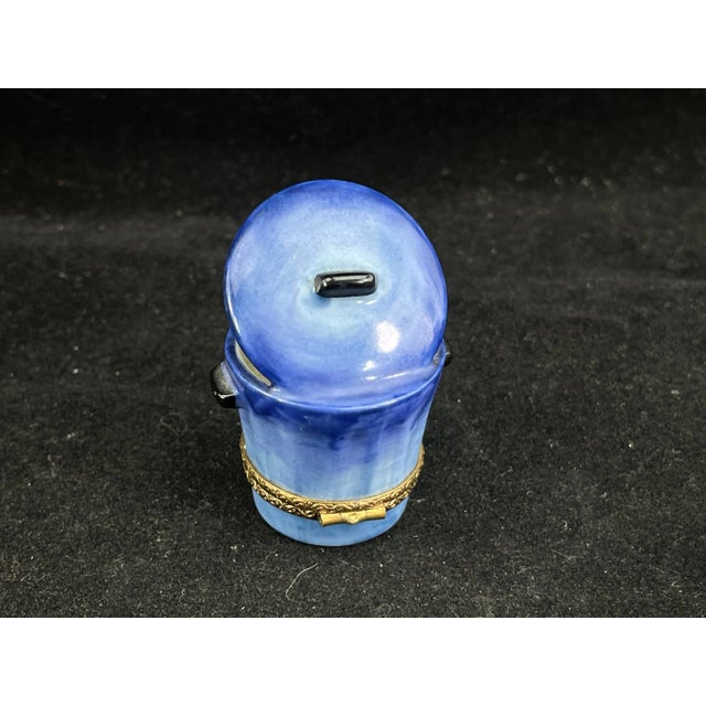 Modern Limoges Peint Main Cat in Trash Can Figural Box - Hand Painted in France For Sale - Image 3 of 6