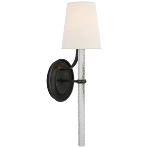 Marie Flanigan for Visual Comfort Signature Abigail Large Sconce in Bronze & Clear Wavy Glass with Linen Shade