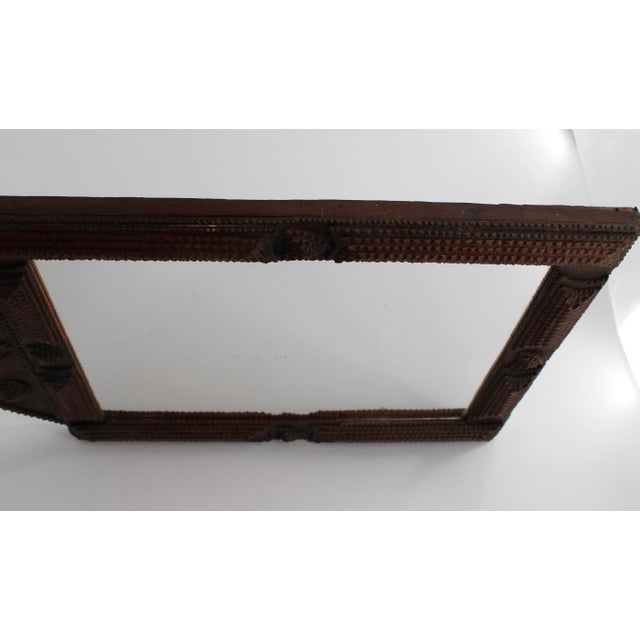 Wood Rare Antique French Tramp Art Mirror, 25" T X 16” W For Sale - Image 7 of 12
