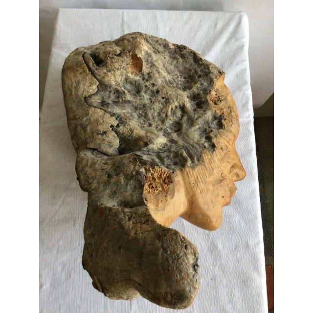 Tan 1960s Burl Wood Carving of A Woman's Face For Sale - Image 8 of 9