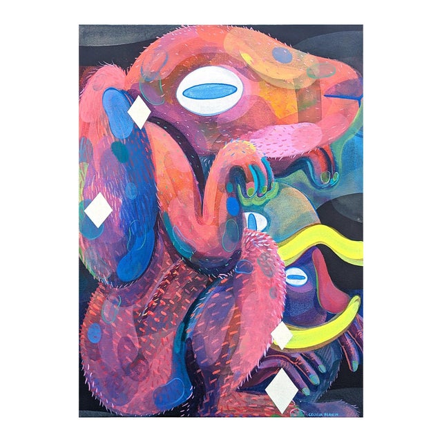 2020s Cecilia Beaven Contemporary Abstract Pink and Blue Toned Biomorphic Rabbit Figure Painting, 2021 For Sale - Image 5 of 12
