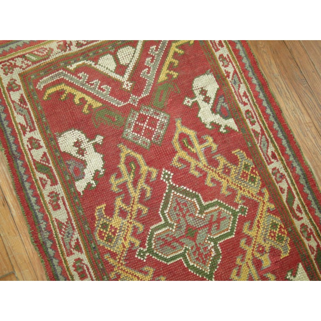 Abstract Early 20th Century Antique Oushak Small Runner - 3'2" x 5' For Sale - Image 3 of 8