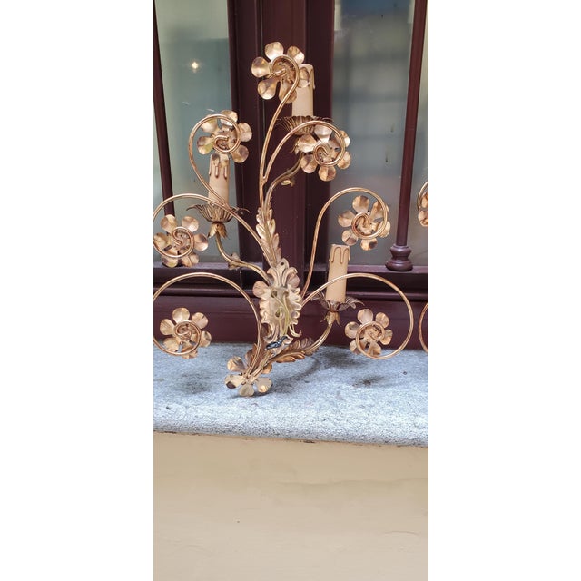 Golden Wrought Iron Wall Lamps, 1980s, Set of 2 For Sale - Image 6 of 9