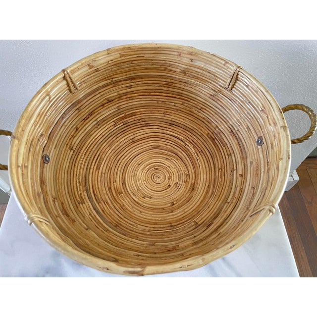 Mid 20th Century 1970s Vintage Mid-Century Crespi Style Bamboo Brass & Rattan Bowl For Sale - Image 5 of 8