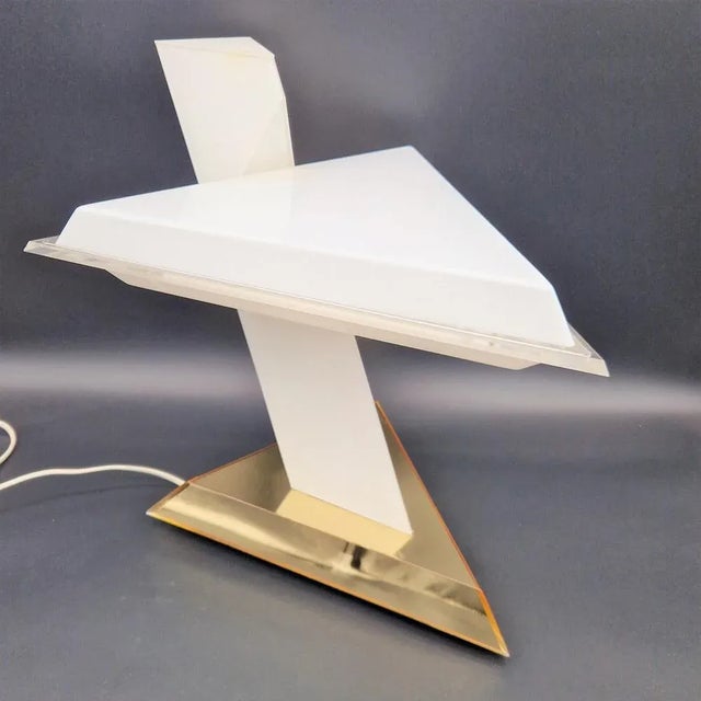 Gold Italian Table Lamp in Opal Acrylic Glass by Nina Ricci, 1970s For Sale - Image 8 of 8