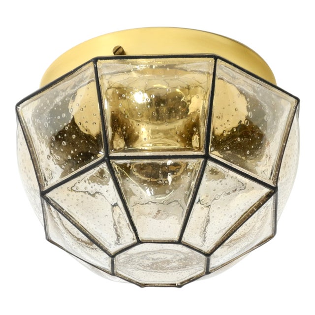 Vintage Glass Ceiling Lamp in Octagon Shape from Limburg, 1970s For Sale