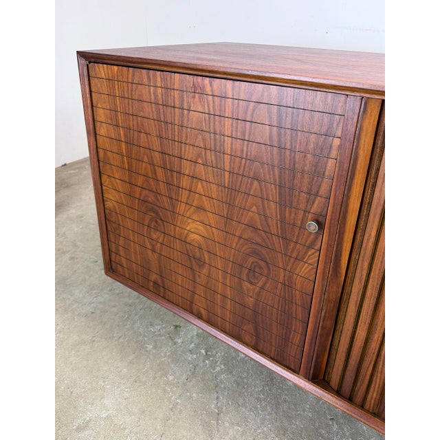1960s Mid Century Modern Tambour Door Walnut Credenza / Media Cabinet / Bar Cabinet For Sale - Image 12 of 12