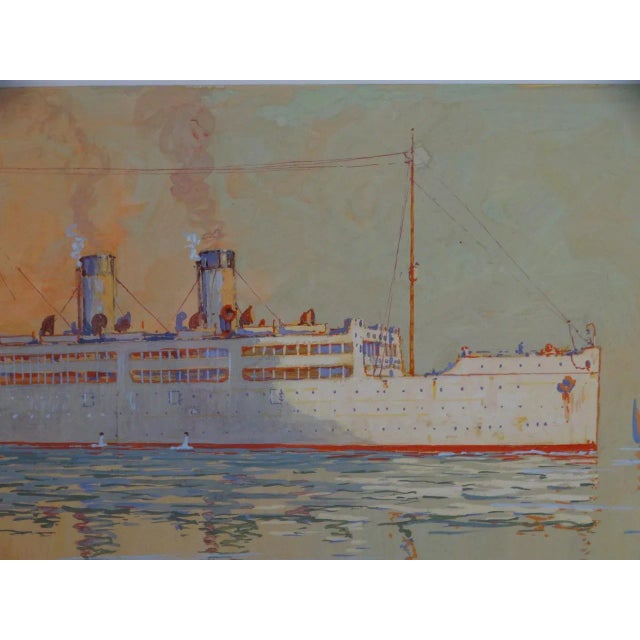 Light Green Early 20th Century "Cruise Ship in Hawaii" Gouache Painting by Thomas Hill McKay, Framed For Sale - Image 8 of 11