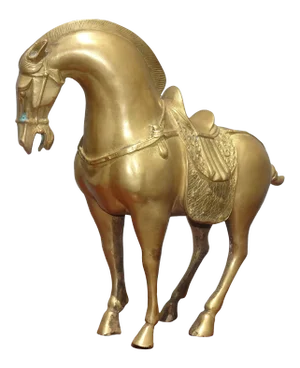 Vintage Asian Influence Brass Horse Statue Figurine 11" Tall
