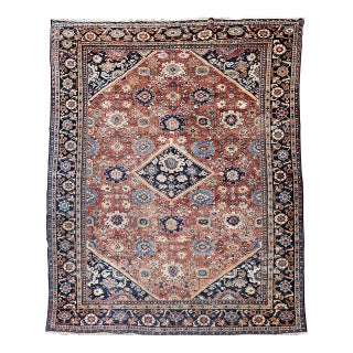 Antique Persian Mahal Sultanabad Rug, Hand-Knotted Wool, Geometric Pattern, Rust-Red & Navy, 10x12 For Sale
